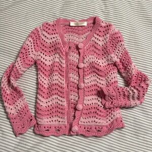 Love Shack Fancy pink crochet cardigan